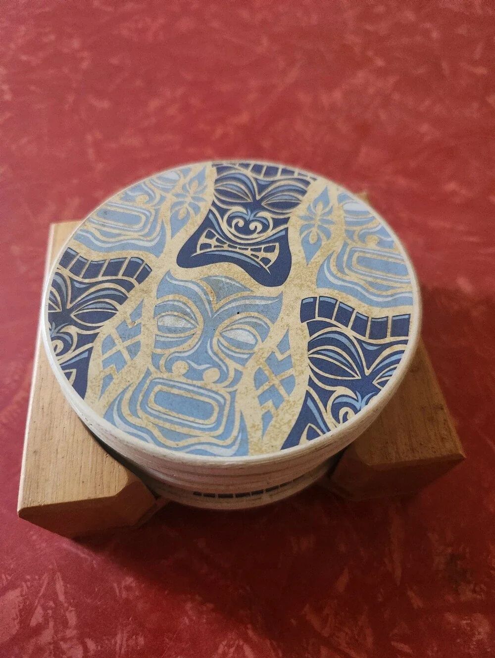 Set Of 7 Hawaiian Tiki Ceramic Coasters
